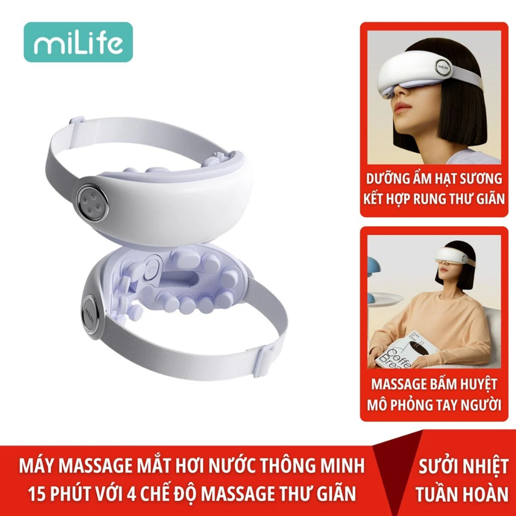 Máy massage mắt bấm huyệt miLife E4 Pro, Massage Bấm Huyệt đa điểm, kết nối bluetooth