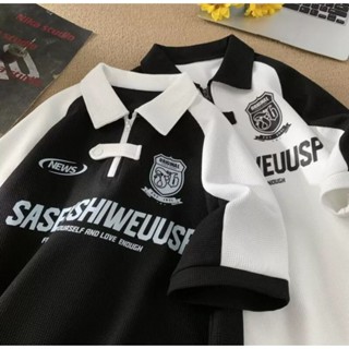  Áo Polo unisex In chữ SASENSHIWEUUSP  Áo Cổ Bẻ Tay Lỡ Chất Liệu Tổ Ong Dệt Trẻ Trung Cá Tính,Phong Cách Ulzzang 