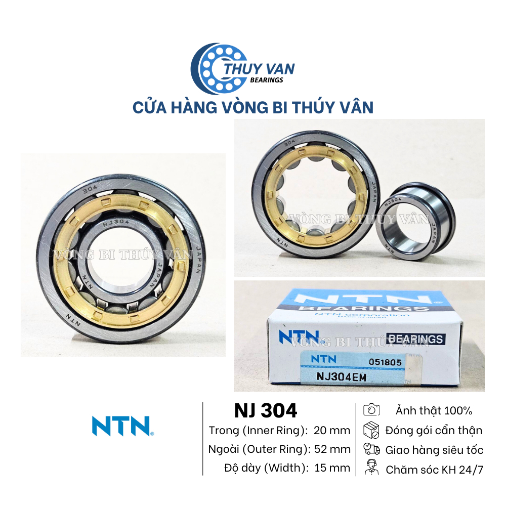 Vòng bi bạc đạn đũa đỡ một dãy NJ (ca trong tụt một bên) 304 305 hãng NTN