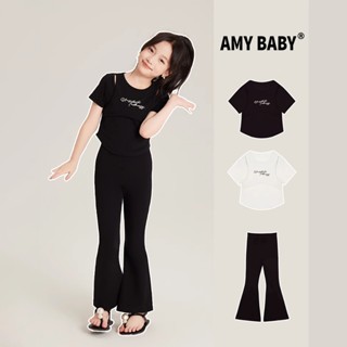  Bộ đồ bé gái áo thun ngắn tay kèm quần ống loe thời trang cho bé gái AMYBABY 241047 