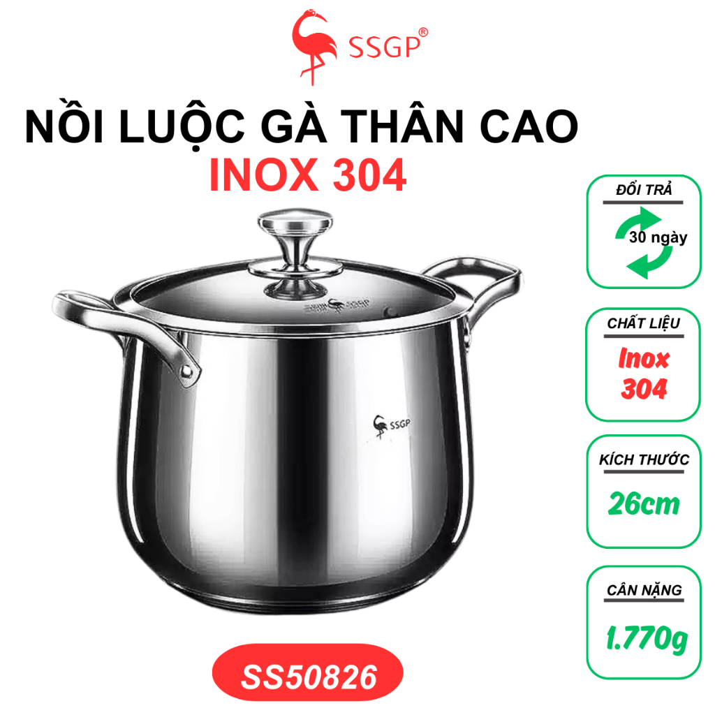 Nồi inox 304 luộc gà cao cấp Stuttgart của SSGP , xoong nồi, bộ nồi inox, nồi hầm, thân cao