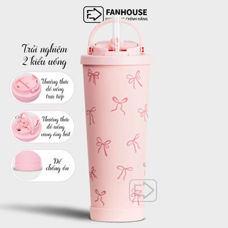  Ly giữ nhiệt cao cấp Pastel v2 850ml hút trà sữa trân châu bình giữ nhiệt 16h Fan House inox 304 