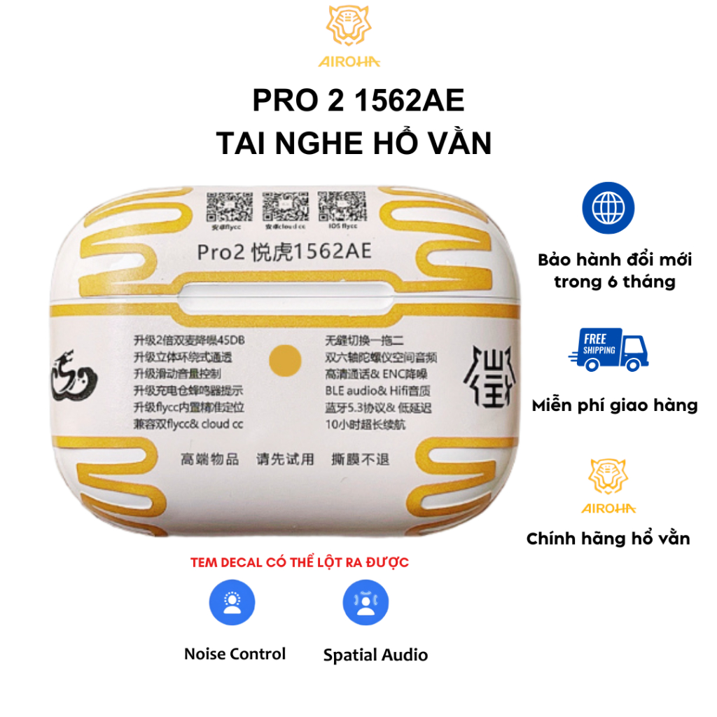 Tai Nghe Cao Cấp Chính Hãng Hổ Vằn 1562AE 1562F Y9791 - Chống Ồn 45db - Âm Thanh 3D - Pin Nén 8h