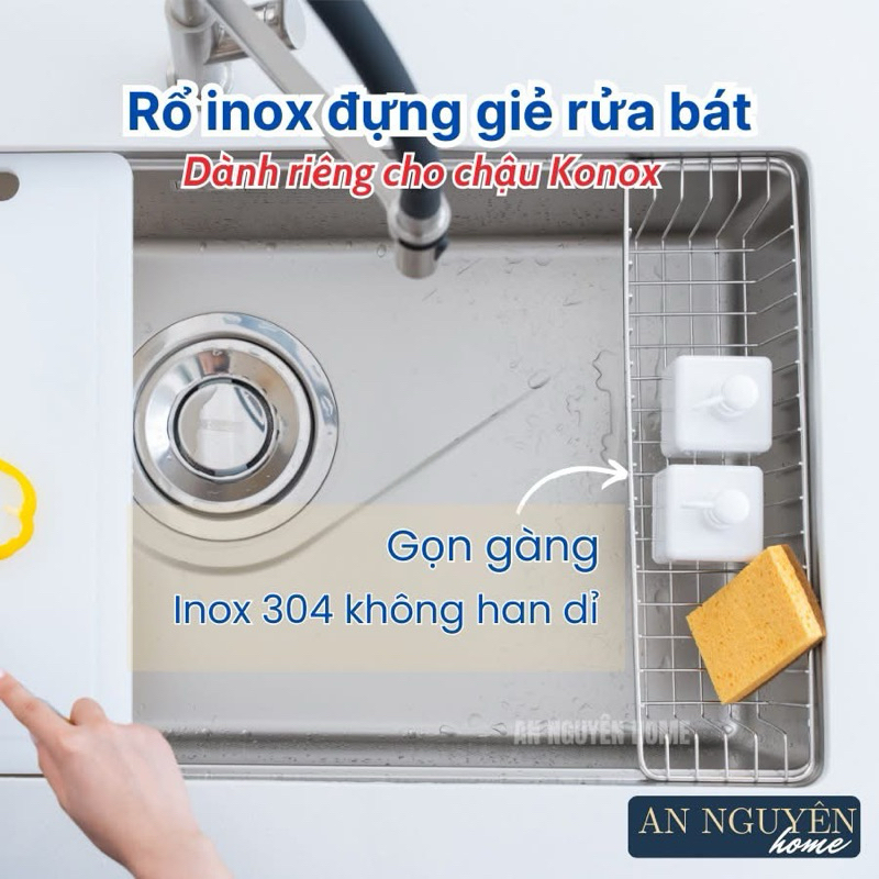 rổ inox đựng giẻ rửa bát của chậu Konox kn8347, kn7644, kn8744