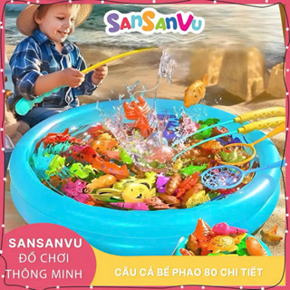 Đồ chơi câu cá nam châm cho bé : Bể hơi, cần câu, bơm và cá