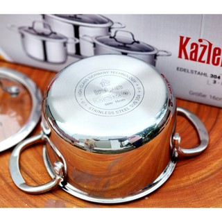 Bộ nồi inox 304 liền đáy Kalpen Kazler KZ1, 3 nồi size 16-20-24cm