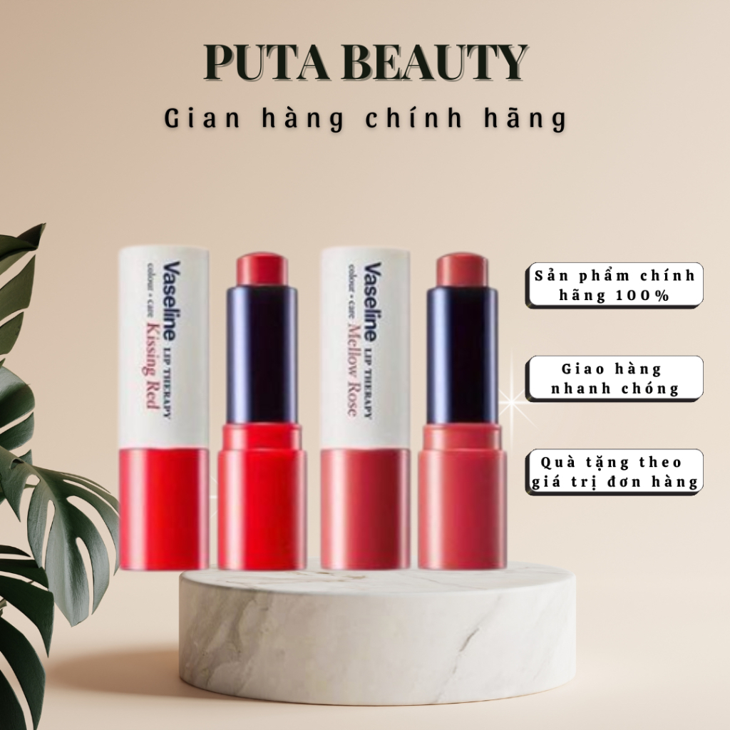 Son dưỡng môi Vaseline có màu dưỡng ẩm, làm mềm môi, giảm khô - Puta Beauty