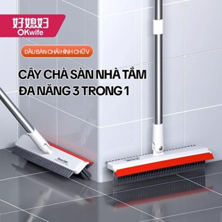 Cây Chà Sàn Nhà Tắm OKwife AGW-3458 – Bàn Chải Chà Sàn Đa Năng, Gạt Nước Tiện Lợi, Cán Dài 123cm