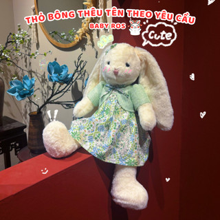  HỎA TỐC  Gấu bông thỏ thêu tên cho bé theo yêu cầu thỏ bông mặc váy hoa xinh đáng yêu quà tặng sinh nhật Baby Ros 