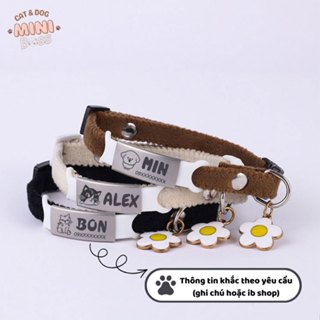 (Hàng Sẵn) Vòng cổ nhung mềm khắc tên theo yêu cầu cho chó mèo, kèm charm dễ thương tặng chuông