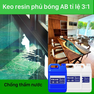  1Kg Keo Epoxy Phủ Bóng - Keo Resin Trong Suốt Chống Trầy Xước Dùng Làm Bóng Bàn Gỗ Tranh 3D Đổ Sàn Nhà 