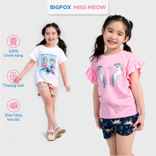 Bộ đồ quần áo cho bé gái Bigfox Miss Meow mặc nhà mùa hè vải cotton size đại trẻ em 3-11 tuổi 35kg