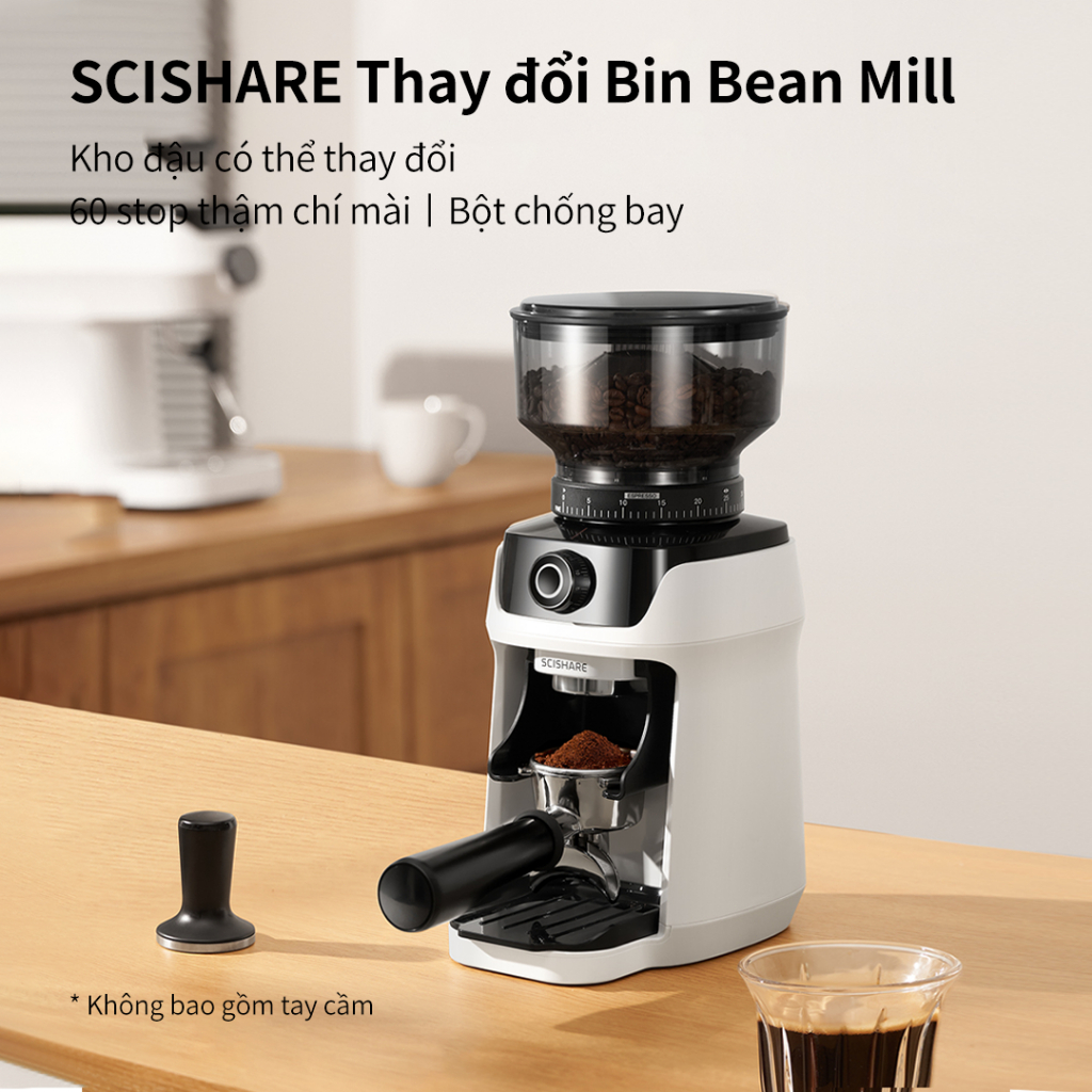 Máy xay SCISHARE Silo đậu có thể hoán đổi 60 bánh răng mài đồng đều Ngăn ngừa bột bắn ra ngoài
