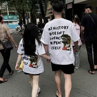 Áo Thun Chuột Trắng Khủng Long Cotton 2C ĐL 270gsm Form Rộng Nam Nữ SS2025