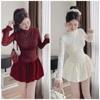Đầm dự tiệc ren hoa chân váy xoè tùng bí siêu sang