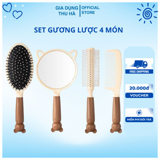 Set lược gương combo 4 món lược gỡ rối chải tóc uốn tạo kiểu