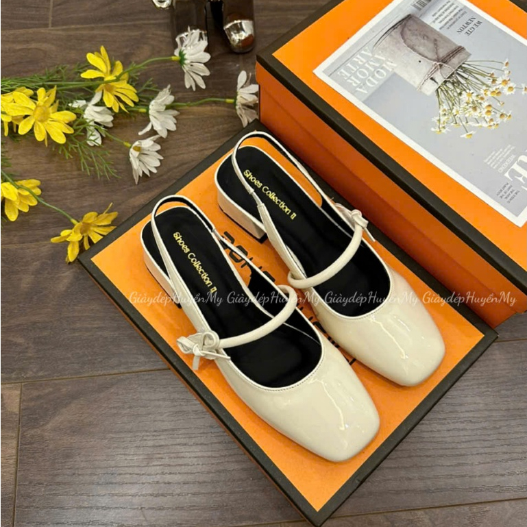 Giày cao gót quai ngang dán đính nơ gót vuông 3p full hộp ( AH44 ) | BigBuy360 - bigbuy360.vn