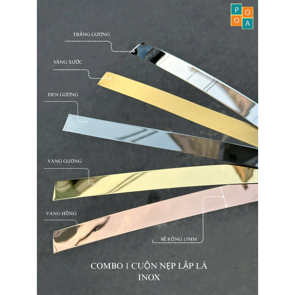 COMBO 5M Dài - Nẹp Lập Là Inox màu : Inox Vàng Gương .Inox Đen Gương .Inox Trắng Gương .Inox Vàng Hồ