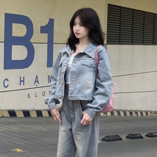Áo Khoác Jean Croptop Form Unisex Dáng Ngắn Nam Nữ Wash Màu Bụi Phong Cách Hot Denim Jacket