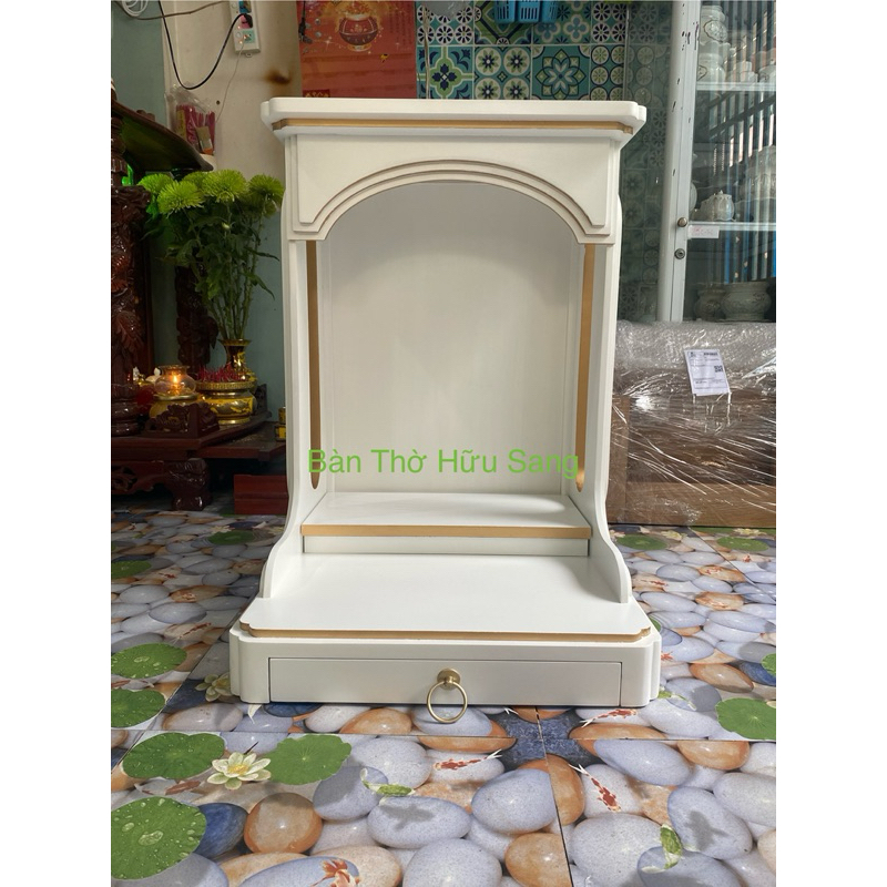 Bàn Thờ Thần Tài gỗ tự nhiên sơn trắng cao cấp