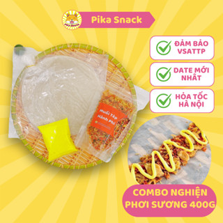 Bánh tráng phơi sương PIKA SNACK Combo Bánh Tráng 400g + Muối Tôm Hành Phi + Bơ béo + Sốt tắc - Đồ Ăn Vặt -CBPS400GTAC