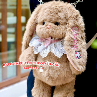   Hỏa Tốc  Balo Thỏ Bông Thêu Tên Tai Dài Tặng Yếm Cổ Ba Lô Thỏ Thêu Theo Yêu Cầu Quà tặng em bé thiếu nhi  - Baby Ros 