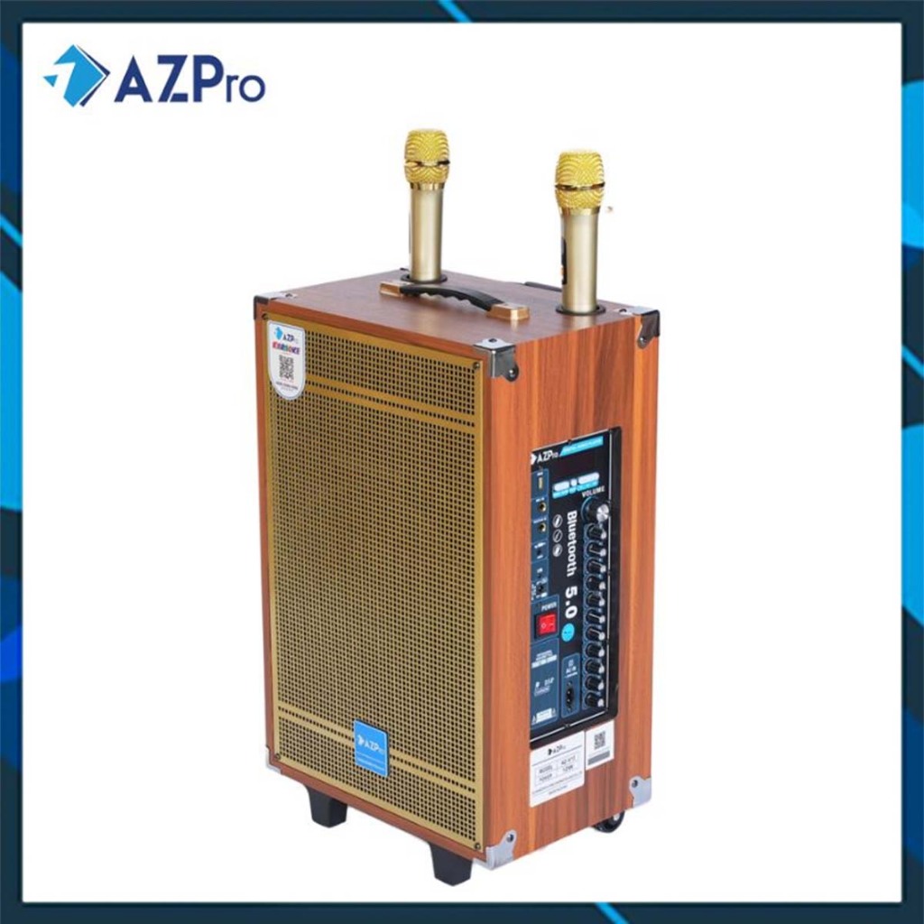 Loa kẹo kéo loa di động hát karaoke bluetooth Azpro AZ V13 vàng Bass 30 thùng gỗ 2025