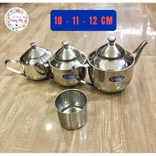 Ấm Trà Inox, Bình Pha Trà Inox Có Giỏ Lược Size 10 - 11 - 12Cm