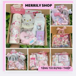Hộp quà tặng phụ kiện móc khoá kitty màu hồng dễ thương kèm bình nước kẹp tóc tất ví tặng bé gái bạn nữ.