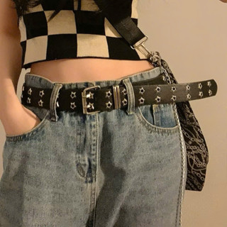 Thắt lưng da unisex đục lỗ mặt ngôi sao phong cách retro y2k cá tính