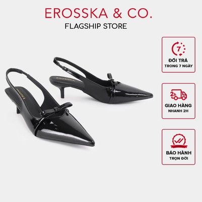 Erosska - Giày cao gót nữ mũi nhọn phối nơ kiểu dáng thanh lịch màu đen cao 5cm - EH049