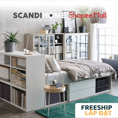 GALLOTTI, Giường ngủ đa năng kèm Kệ sách, 1m4 BED_008, 140x244x103cm, Giường ngủ gỗ Scandi Home
