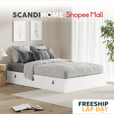 TINTO, Giường ngủ 3 ngăn tủ kéo BED_013, 203x30cm, Giường ngủ gỗ Scandi Home