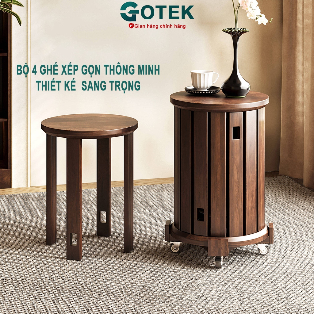 Bộ 4 Ghế Xếp Gọn Đa Năng Cao Cấp GOTEK G-01 Chất Liệu Gỗ Thông Tự Nhiên Thiết Kế Sang Trọng