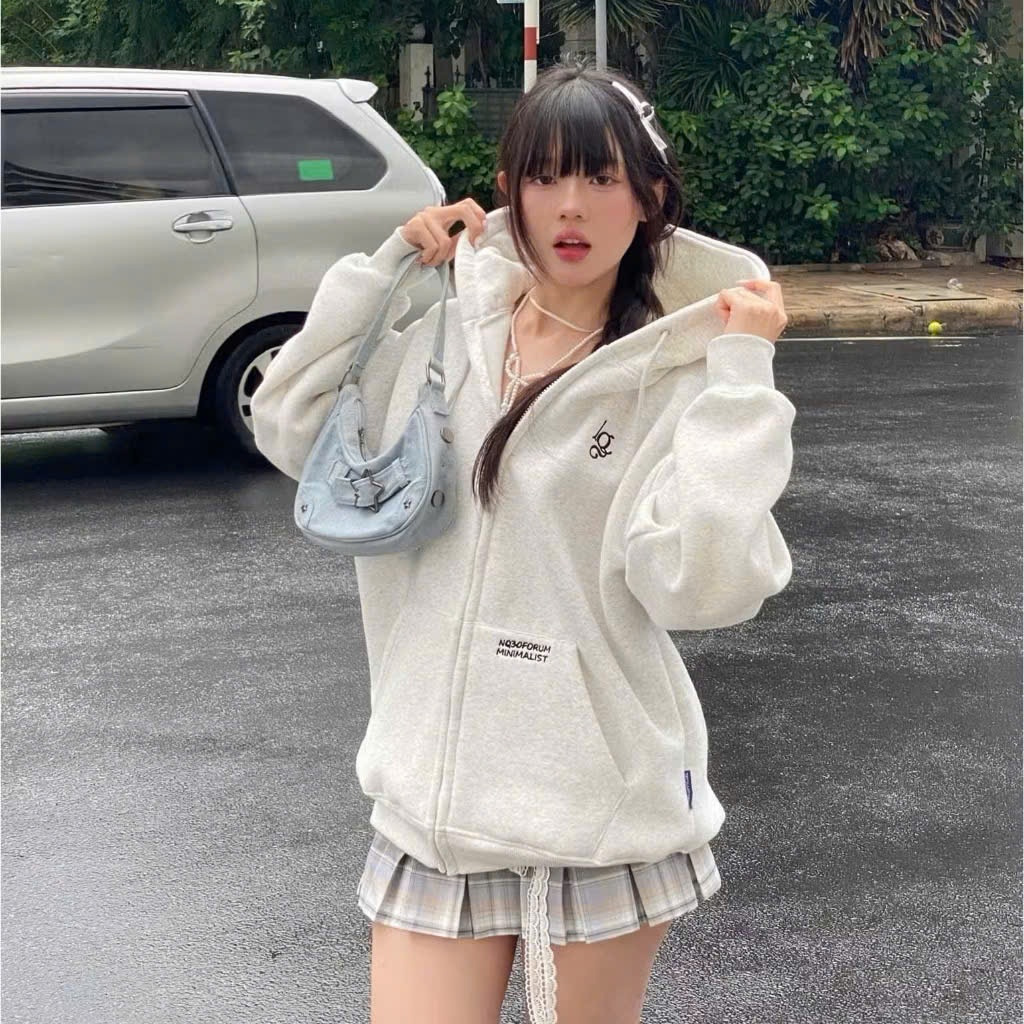 Áo Khoác Hoodie Zip Nỉ Cotton Thêu Nổi NQ30 AM Form Boxy Nam Nữ Unisex | BigBuy360 - bigbuy360.vn