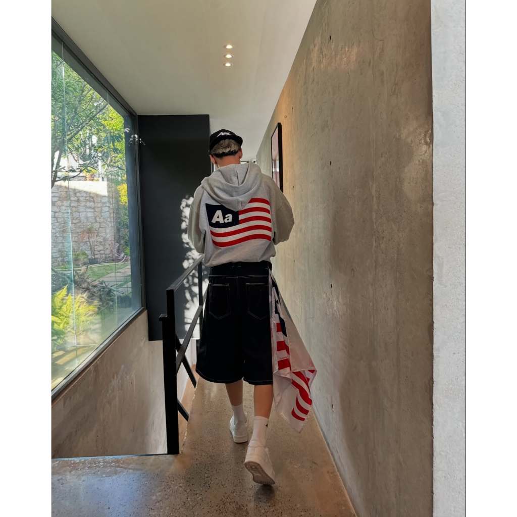 Áo Hoodie AASTU BOXY hình lá cờ, vải nỉ bông cotton 100%, hình thêu xù cao cấp