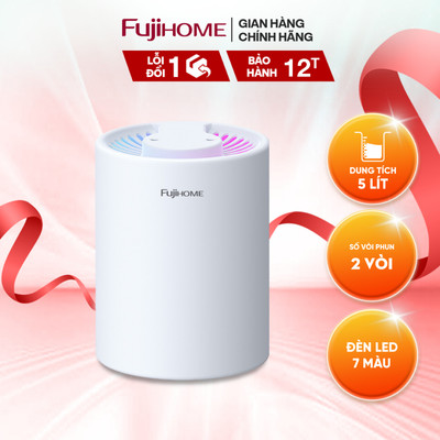 Máy phun sương, tạo ẩm FUJIHOME HM05A  dung tích lớn 2 vòi phun, tích hợp đèn Led 7 màu -BH 12 tháng