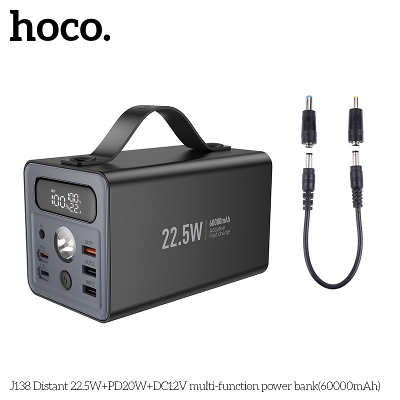 Sạc dự phòng Hoco J138 Dung lượng 60000mAh QC 3.0 22.5W và Type-C PD 20W, DC 12V , Màn hình báo dòng