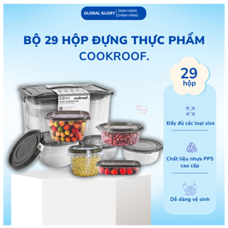 Hộp đựng thực phẩm COOKROOF, Bộ 29 hộp đựng thực phẩm 6 Size kèm nắp nhựa PP5 dùng được cho lò vi sóng, tủ lạnh