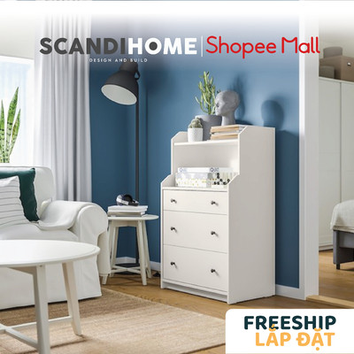 BAHIA, Kệ tủ đựng đồ dùng 3 ngăn kéo DRA_069, 70x46x116cm, kệ gỗ tủ gỗ Scandi Home