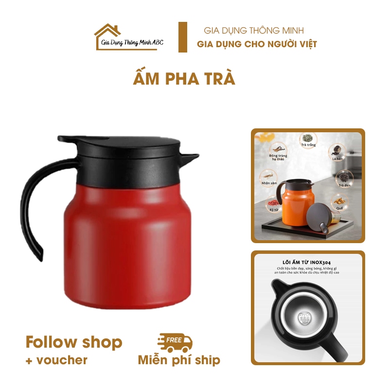 Ấm Pha Trà Giữ Nhiệt Có Lõi Lọc Trà, Bình Siêu Tốc Chất Liệu Inox 316 2 Lớp Cách Nhiệt Dung Tích 1000ml