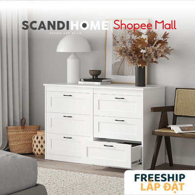 SENGE, Tủ đựng đồ tân cổ điển 3 tầng 6 ngăn DRA_102, 122x50x81cm, tủ gỗ Scandi Home