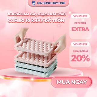  Combo 10 khay đá tròn Khay làm đá viên tròn nhiều ô khuôn làm thạch rau câu nhiều viên có nắp đậy 