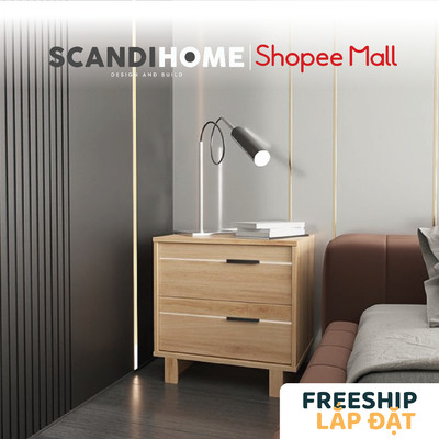 FYNN, Tủ đầu giường 2 ngăn kéo phong cách Bắc Âu DRA_159, 57x42x57cm, kệ đầu giường Scandi Home