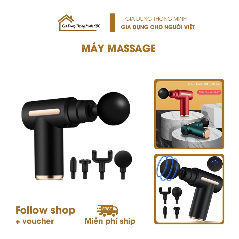 Máy massage gun đấm lưng cầm tay đa năng - Súng mát xa cổ vai gáy giảm co cứng cơ với 4 đầu và 6 chế độ - DL2