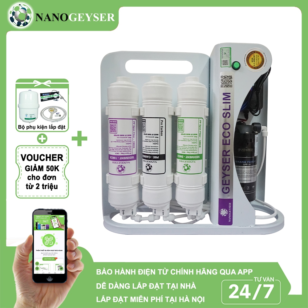 Máy lọc nước Nano Geyser SLIM S8, Lọc tinh khiết, Bổ sung Hydrogen & khoáng chất tự nhiên