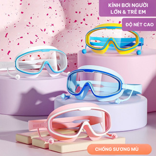 Kính Bơi Trẻ Em Người Lớn Gọng Lớn Kèm Bịt Tai Chống Sương Mù Không Thấm Nước Độ Nét Cao
