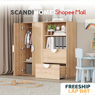 ZANOTTA, Tủ lưu trữ kết hợp tủ treo quần áo cho trẻ em, 120x42x120cm, tủ gỗ Scandi Home