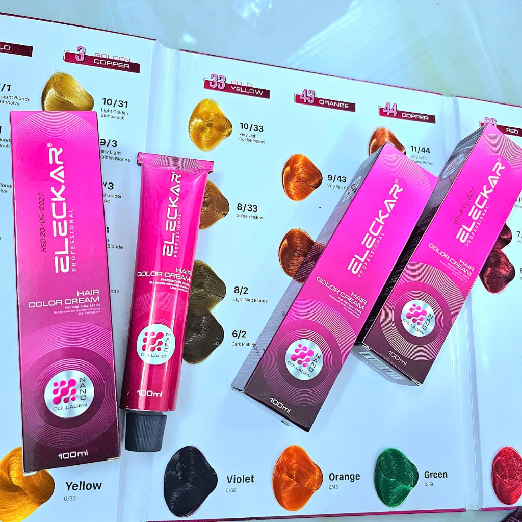 Thuốc Nhuộm Tóc ELECKAR (Hồng) 100ml - Đủ Màu Thời Trang - (KHÔNG Kèm Oxy Trợ Nhuộm).