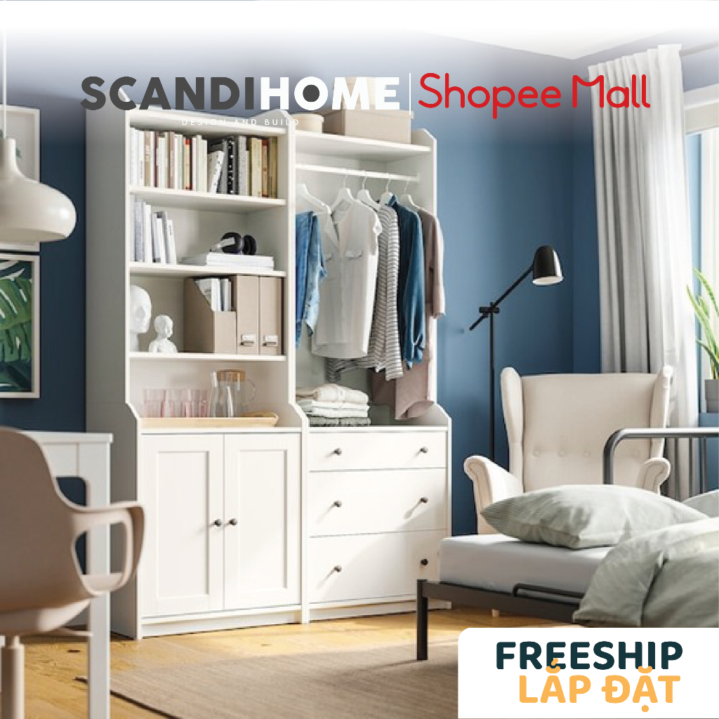BAHIA, COMBO Tủ quần áo treo kết hợp kệ để đồ, 140x46x199cm, tủ đựng quần áo Scandi Home